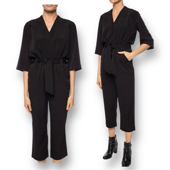 ALL SAINTS HAYLEY CROPPED BUTTON DOWN 3/4” SHORT SLEEVE JUMPSUIT BLACK Size 4 - Picture 6 of 8